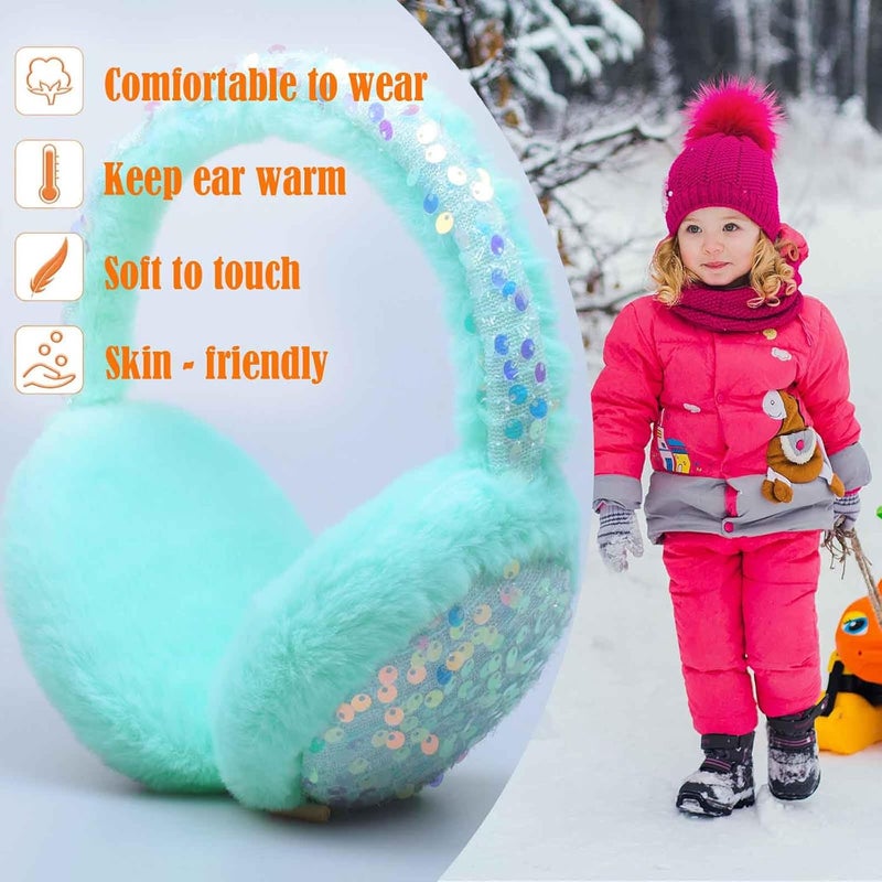 FYBW Ear Muffs Gloves Set for Kids, Winter Adjustable Sequins Warm Earmuffs for Kids Outdoor Cold Weather - Image 3